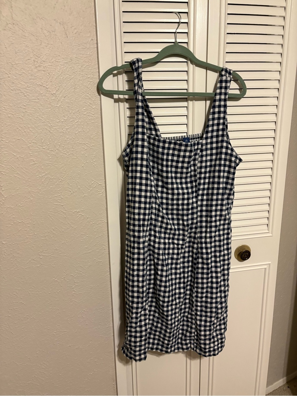 Navy Gingham Sleeveless Shift Dress in Navy and White